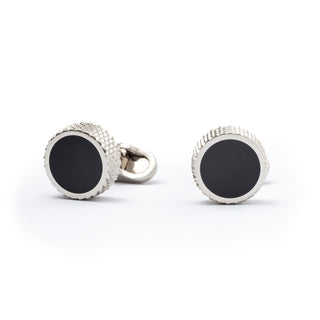 Black and Silver Round Cufflinks