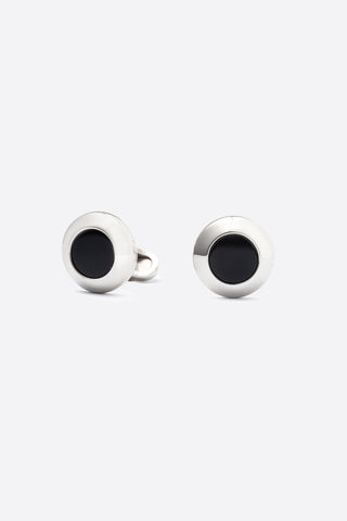 Black and Silver Round Bevelled Cufflinks