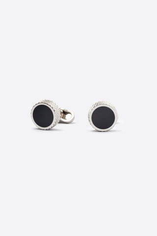 Black and Silver Round Knurled Cufflinks
