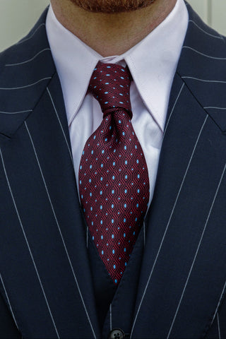 Maroon Geometric Patterned Silk Neck Tie
