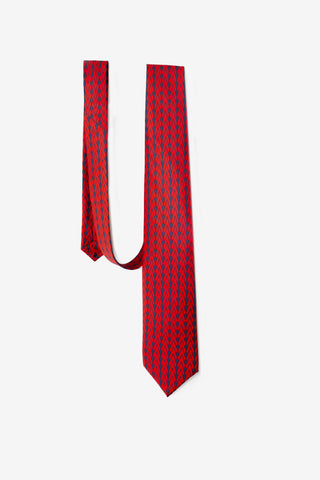 Red Navy Arrowhead Patterned Silk Neck Tie
