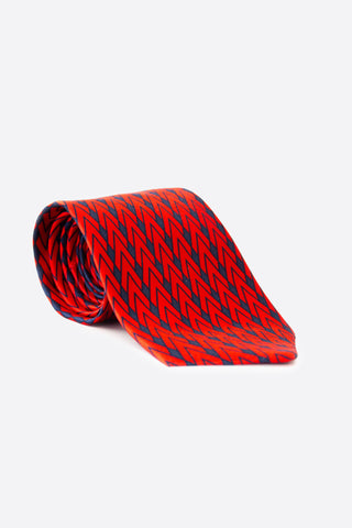 Red Navy Arrowhead Patterned Silk Neck Tie