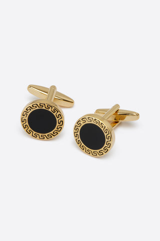 Round key pattern black and gold cufflinks