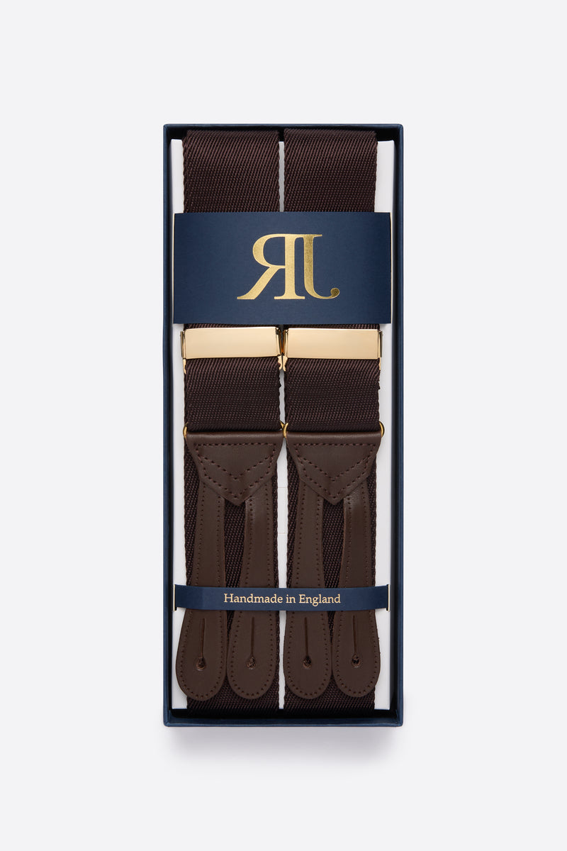 Brown Suspender With Gold Buckle