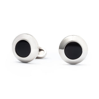 Black and Silver Round Bevelled Cufflinks